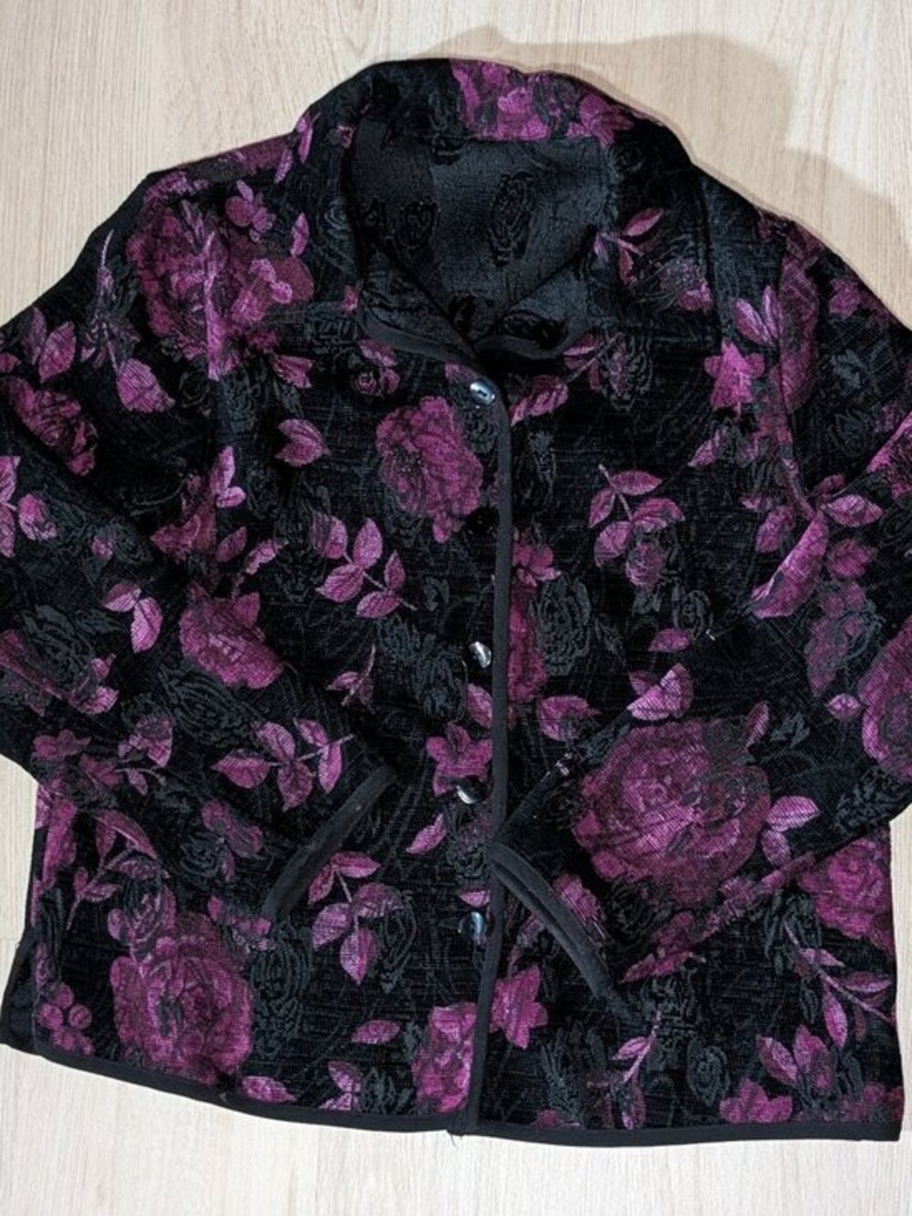 TanJay Vintage Pink Floral Rose Blazer Jacket Button Up Grandmacore